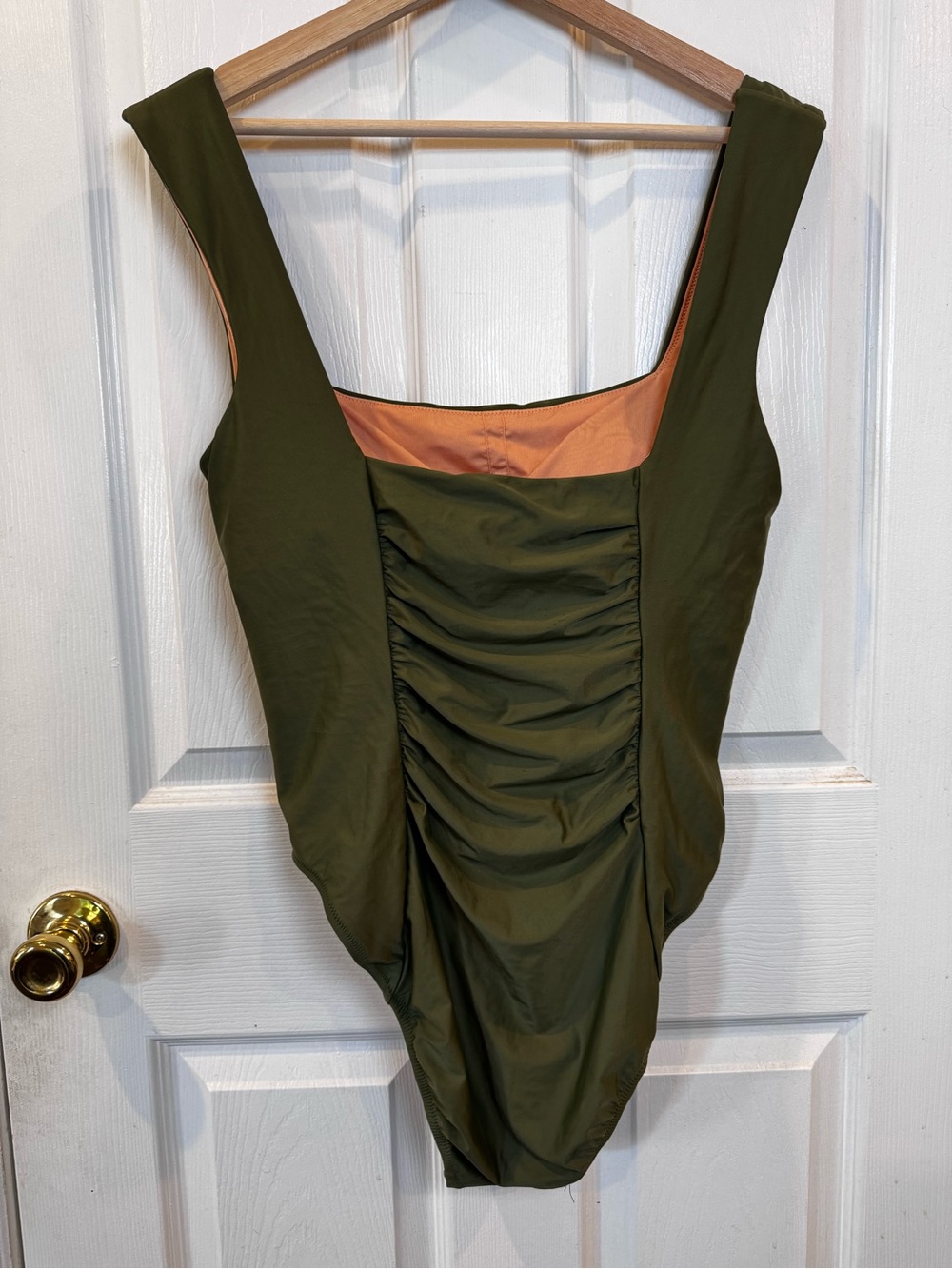 J.Crew NWT Re-Imagined Olive Green Ruched One Piece Swimsuit Size 14 - Picture 7 of 7